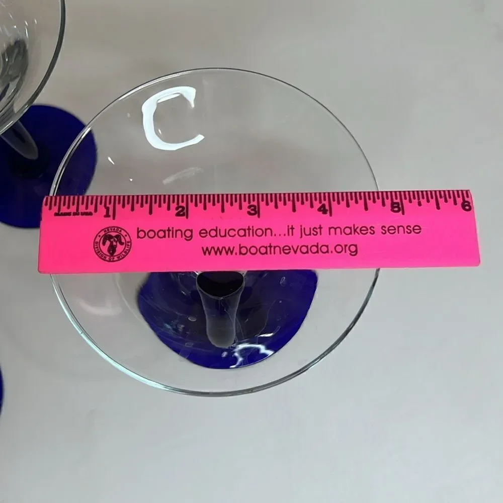 Libby Martini Glasses Cobalt Blue Curved Stem Art Glass Swerve Bravura Set 3